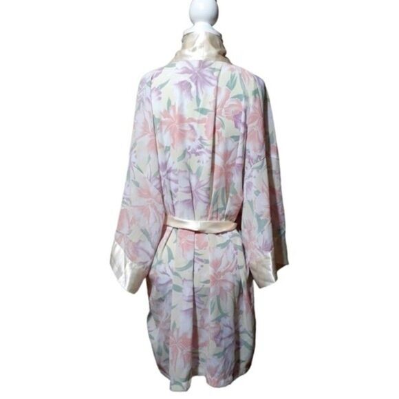 Victorias Secret VTG Gold Label Pink Floral Semi Sheer Sleepwear Robe Kimono O/S - Picture 6 of 7